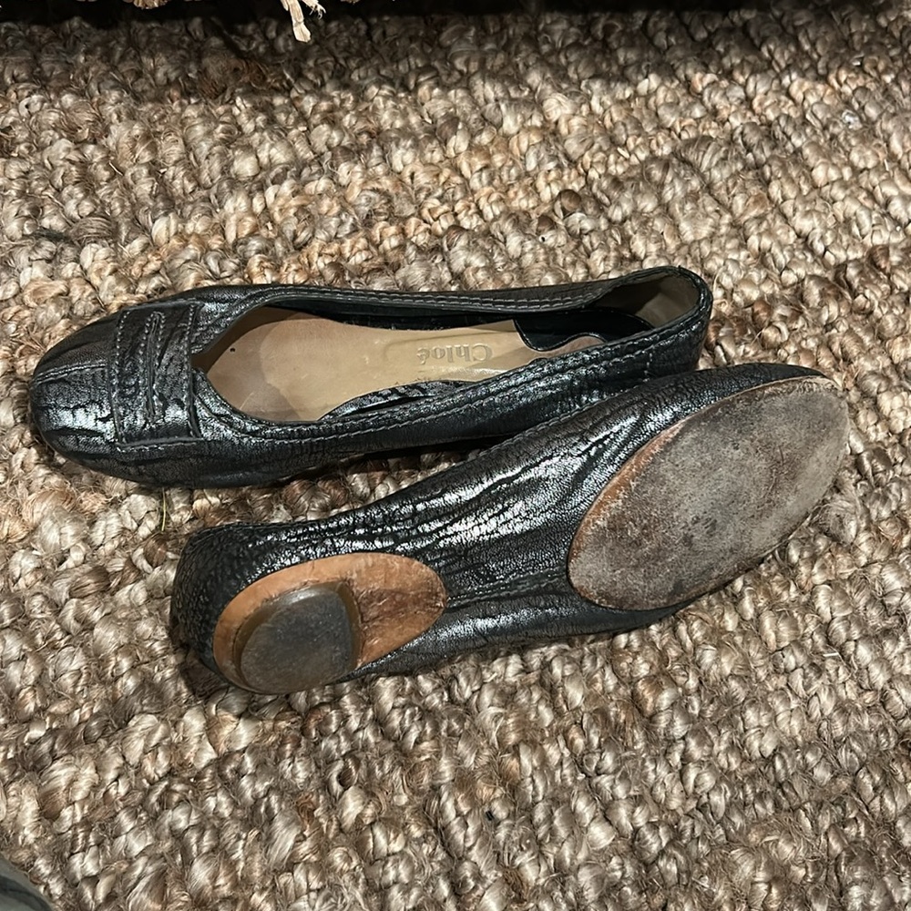 Chloe Silver Ruffled Textured Ballet Flats - Picture 8 of 9